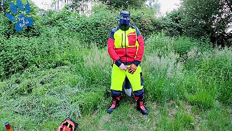 Forest Worker Pup Pawing Off In Gear And Boots (outdoors)